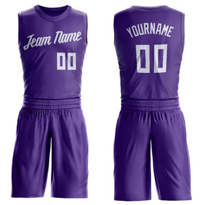 Custom Purple White Round Neck Suit Basketball Jersey - Fcustom