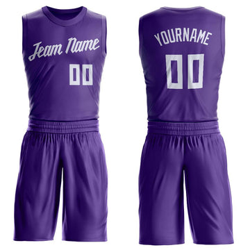 Custom Purple White Round Neck Suit Basketball Jersey - Fcustom