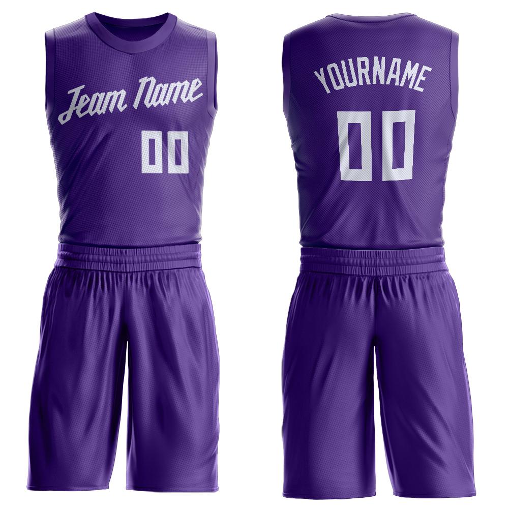 Custom Purple White Round Neck Suit Basketball Jersey - Fcustom