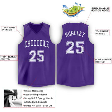 Custom Purple White V-Neck Basketball Jersey - Fcustom