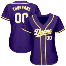 Load image into Gallery viewer, Custom Purple White-Gold Authentic Baseball Jersey
