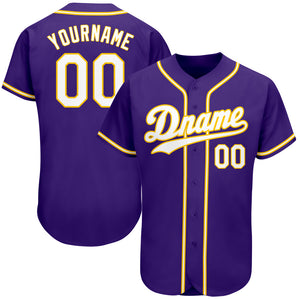 Custom Purple White-Gold Authentic Baseball Jersey