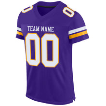 Load image into Gallery viewer, Custom Purple White-Gold Mesh Authentic Football Jersey
