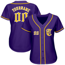 Load image into Gallery viewer, Custom Purple Gold-White Authentic Baseball Jersey
