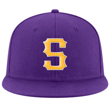 Load image into Gallery viewer, Custom Purple Gold-White Stitched Adjustable Snapback Hat
