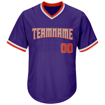 Custom Purple Orange-Gray Authentic Throwback Rib-Knit Baseball Jersey Shirt