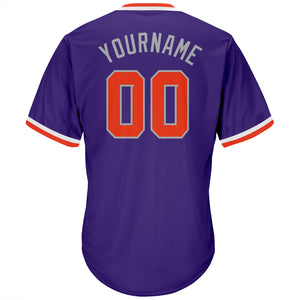 Custom Purple Orange-Gray Authentic Throwback Rib-Knit Baseball Jersey Shirt