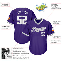 Load image into Gallery viewer, Custom Purple White-Gray Authentic Throwback Rib-Knit Baseball Jersey Shirt
