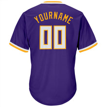 Load image into Gallery viewer, Custom Purple White-Gold Authentic Throwback Rib-Knit Baseball Jersey Shirt
