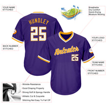 Load image into Gallery viewer, Custom Purple White-Gold Authentic Throwback Rib-Knit Baseball Jersey Shirt
