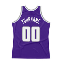 Load image into Gallery viewer, Custom Purple White-Gray Authentic Throwback Basketball Jersey
