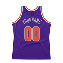 Load image into Gallery viewer, Custom Purple Orange-Gray Authentic Throwback Basketball Jersey
