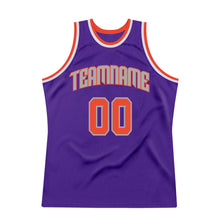 Load image into Gallery viewer, Custom Purple Orange-Gray Authentic Throwback Basketball Jersey
