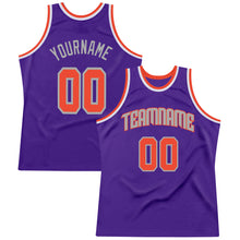 Load image into Gallery viewer, Custom Purple Orange-Gray Authentic Throwback Basketball Jersey
