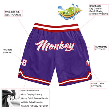 Custom Purple White-Red Authentic Throwback Basketball Shorts