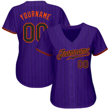 Load image into Gallery viewer, Custom Purple Black Pinstripe Black-Orange Authentic Baseball Jersey
