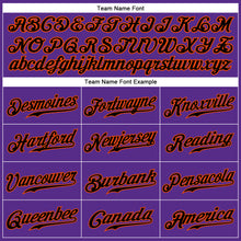 Load image into Gallery viewer, Custom Purple Black Pinstripe Black-Orange Authentic Baseball Jersey
