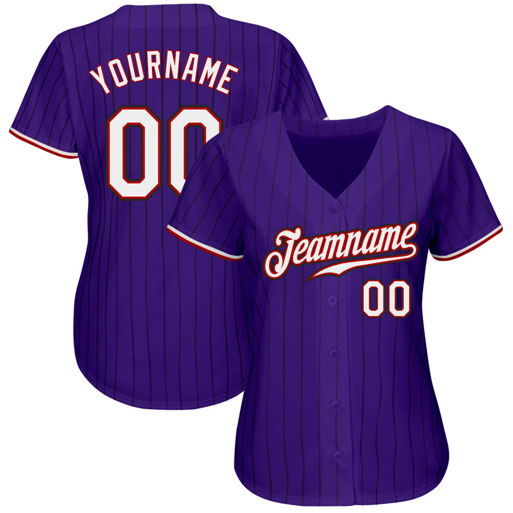 Custom Purple Black Pinstripe White Red Authentic Baseball Jersey Sale Fcustom