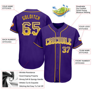 Custom Purple Gold-White Authentic Drift Fashion Baseball Jersey