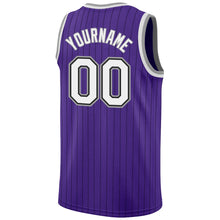 Load image into Gallery viewer, Custom Purple Black Pinstripe White-Gray Authentic Basketball Jersey
