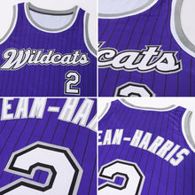 Load image into Gallery viewer, Custom Purple Black Pinstripe White-Gray Authentic Basketball Jersey
