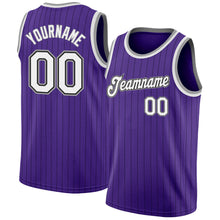 Load image into Gallery viewer, Custom Purple Black Pinstripe White-Gray Authentic Basketball Jersey
