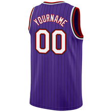 Load image into Gallery viewer, Custom Purple Black Pinstripe White-Red Authentic Basketball Jersey

