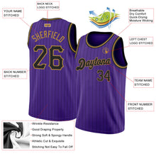 Load image into Gallery viewer, Custom Purple Black Pinstripe Black-Old Gold Authentic Basketball Jersey
