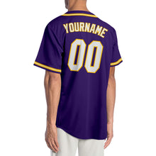 Load image into Gallery viewer, Custom Purple White-Gold Authentic Baseball Jersey

