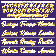 Load image into Gallery viewer, Custom Purple White-Gold Authentic Baseball Jersey
