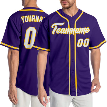 Custom Purple White-Gold Authentic Baseball Jersey