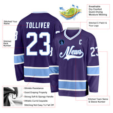Load image into Gallery viewer, Custom Purple White-Light Blue Hockey Jersey
