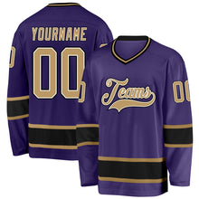 Load image into Gallery viewer, Custom Purple Old Gold-Black Hockey Jersey
