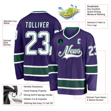 Load image into Gallery viewer, Custom Purple White-Green Hockey Jersey
