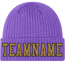 Load image into Gallery viewer, Custom Purple Old Gold-Black Stitched Cuffed Knit Hat
