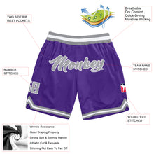 Load image into Gallery viewer, Custom Purple Gray-White Authentic Throwback Basketball Shorts
