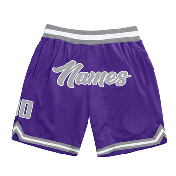 Custom Purple Gray-White Authentic Throwback Basketball Shorts