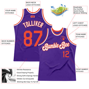 Custom Purple Orange-White Authentic Throwback Basketball Jersey