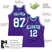 Load image into Gallery viewer, Custom Purple White-Teal Authentic Throwback Basketball Jersey
