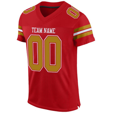 Custom Red Old Gold-White Mesh Authentic Football Jersey - Fcustom