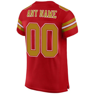 Custom Red Old Gold-White Mesh Authentic Football Jersey - Fcustom
