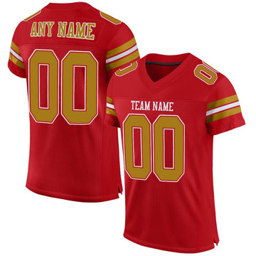 Custom Red Old Gold-White Mesh Authentic Football Jersey - Fcustom