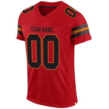 Custom Red Black-Old Gold Mesh Authentic Football Jersey - Fcustom
