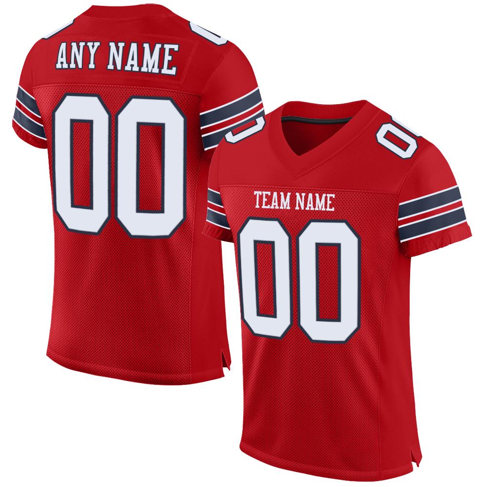 Custom Red White-Navy Mesh Authentic Football Jersey - Fcustom