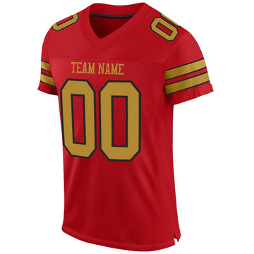 Custom Red Old Gold-Black Mesh Authentic Football Jersey - Fcustom