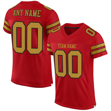 Custom Red Old Gold-Black Mesh Authentic Football Jersey - Fcustom