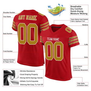 Custom Red Old Gold-White Mesh Authentic Football Jersey - Fcustom