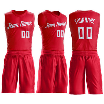 Custom Red White Round Neck Suit Basketball Jersey - Fcustom