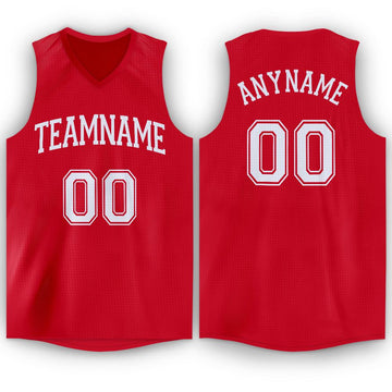 Custom Red White V-Neck Basketball Jersey - Fcustom