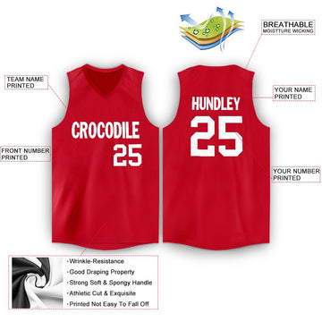 Custom Red White V-Neck Basketball Jersey - Fcustom